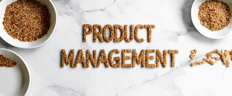 the words product management written with crumbs