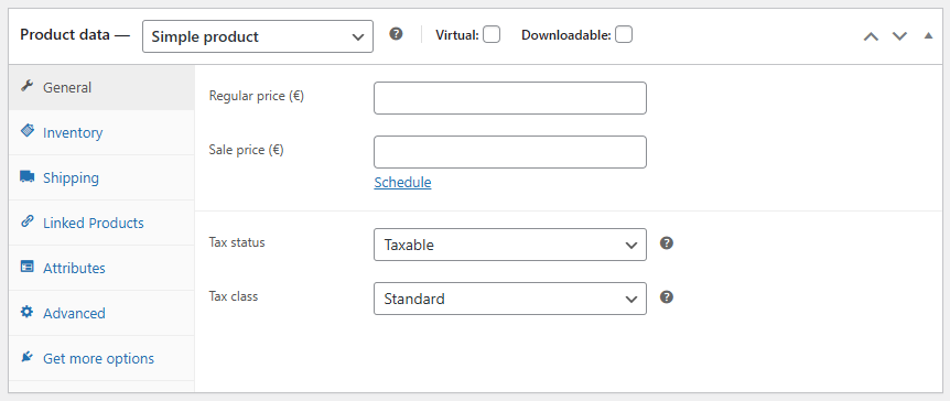 WooCommerce Product management - general product data