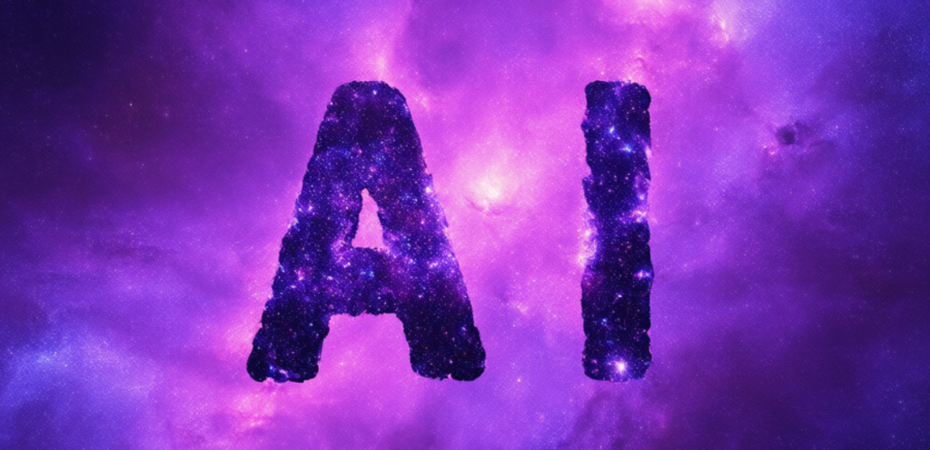 AI Generated Image that reads "AI" in a purple cosmic nebula